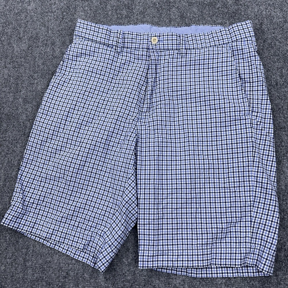 VTG Polo Golf Ralph Lauren Chino Shorts Mens 33 Blue Gingham Check 9.5" Preppy